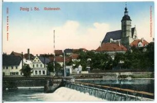 Penig. Muldenwehr und Kirche