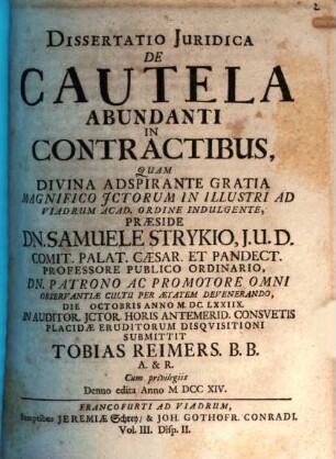 Dissertatio Juridica De Cautela Abundanti In Contractibus