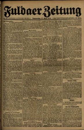 Erste Ausgabe vom Donnerstag, den 17. April 1919.