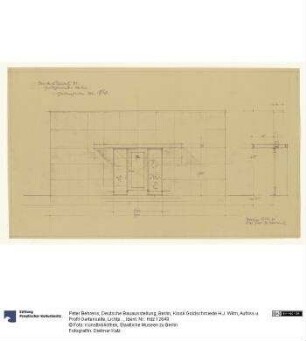 Deutsche Bauausstellung, Berlin, Kiosk Goldschmiede H.J. Wilm, Aufriss u. Profil Gartenseite, Lichtpause