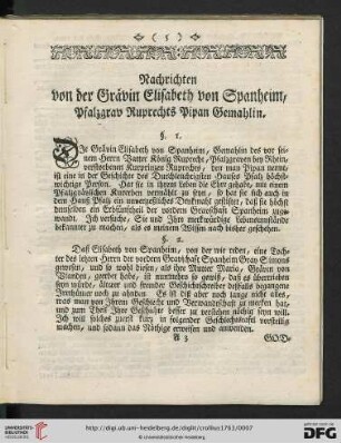 Nachrichten von der Grävin Elisabeth von Spanheim, Pfalzgrav Ruprechts Pipan Gemahlin.