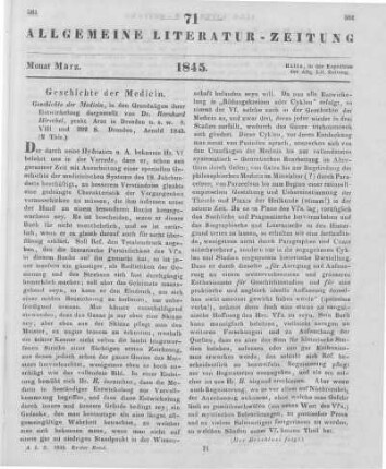 Hirschel, B.: Geschichte der Medicin in den Grundzügen ihrer Entwickelung. Dresden: Arnold 1843