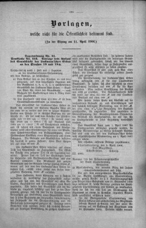Vorlagen welche nicht für die Oeffentlichkeit bestimmt sind. No. 9. (143-166), 11. April 1906