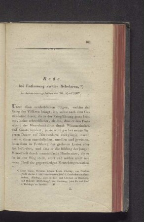 Rede bei Entlassung zweier Scholaren,