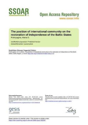 The position of international community on the restoration of independence of the Baltic States
