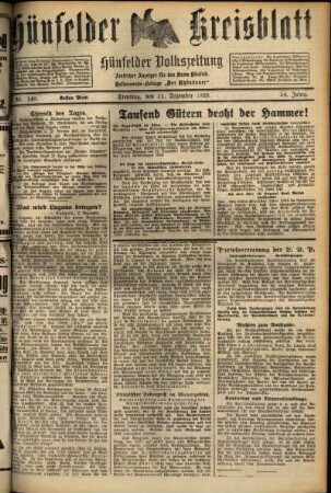Erste Ausgabe vom Dienstag, den 11. Dezember 1928.