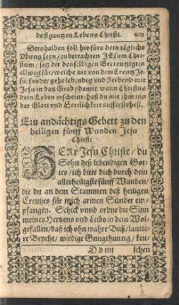 Ein andächtigs Gebett zu den heiligen fünff Wunden Jesu Christi.