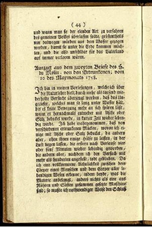 Auszug aus dem zweyten Briefe des G. du Molin, von den Ertrunkenen; vom 10 des Maymonats 1758.