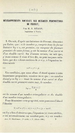 Développements nouveaux sur quelques propositions de fermat.