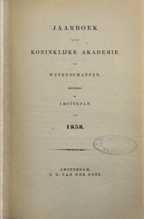 Jaarboek van de Koninklijke Akademie van Wetenschappen, 1858