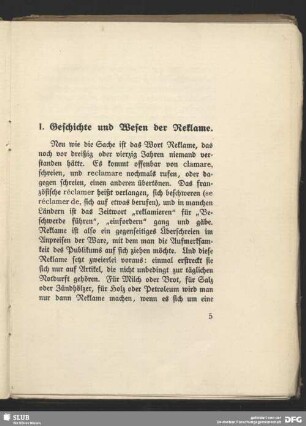 I. Geschichte und Wesen der Reklame