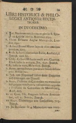 Libri Historici & Philologici Antiqui & Recentiores