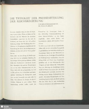 Die Tätigkeit der Presseabteilung der Reichsregierung