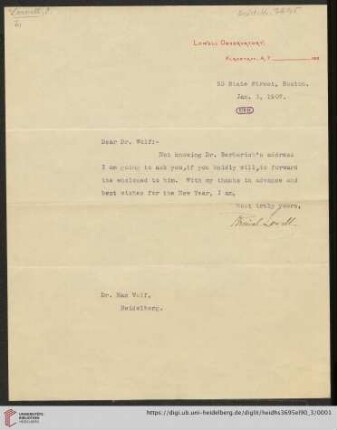Briefe von Percival Lowell an Max Wolf: Brief von Percival Lowell an Max Wolf