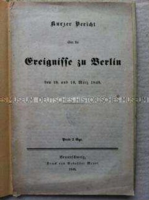 Flugschrift über die Revolution 1848 in Berlin