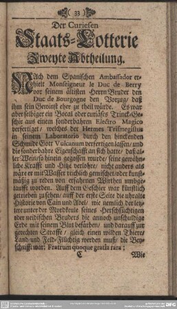 Der Curiesen Staats-Lotterie Zweyte Abtheilung