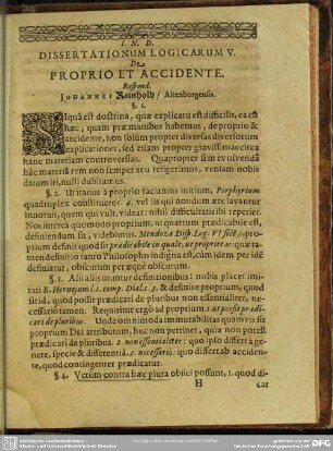 Dissertationum Logicarum V. De Proprio Et Accidente