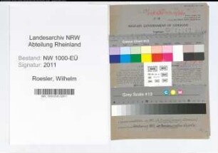 Entnazifizierung Wilhelm Roesler, geb. 22.12.1902 (Lehrer)