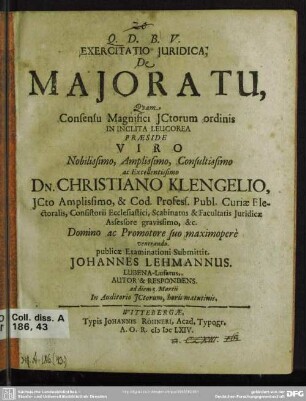 Exercitatio juridica de majoratu