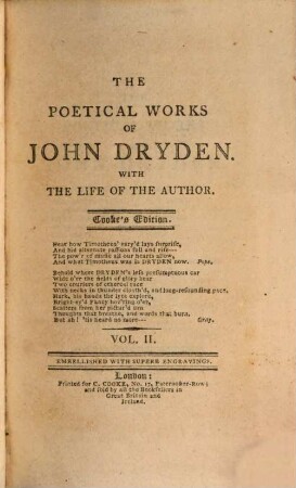 The Poetical Works of John Dryden : With The Life Of The Author ; Embellished With Superb Engravings. 2