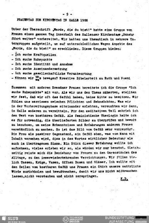 Frauentag zum Kirchentag in Halle 1988