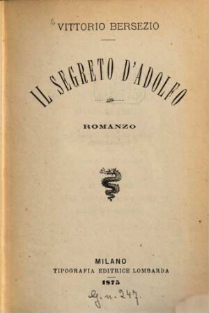 Il segreto d'Adolfo : Romanzo