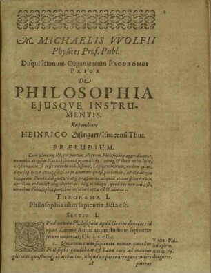 Prodromus Michaelis Wolfii ... de philosophia ejusque instrumentis
