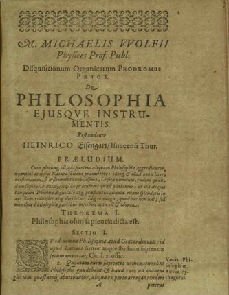 Prodromus Michaelis Wolfii ... de philosophia ejusque instrumentis
