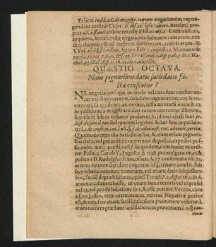 Quaestio Octava. Num pignoribus datis satisdatio facta censeatur?