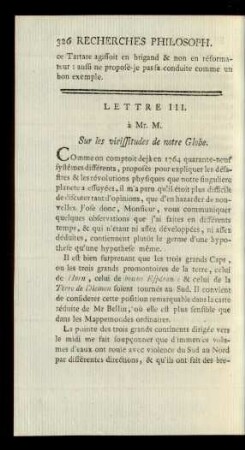 Lettre III. a Mr. M. Sur les vicissitudes de notre globe.