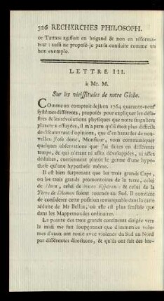 Lettre III. a Mr. M. Sur les vicissitudes de notre globe.