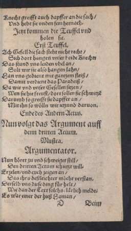 Nun volgt das Argument auff denn dritten Actum.
