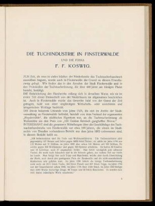 Die Tuchindustrie in Finsterwalde und die Firma F. F. Koswig.