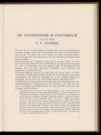 Die Tuchindustrie in Finsterwalde und die Firma F. F. Koswig.