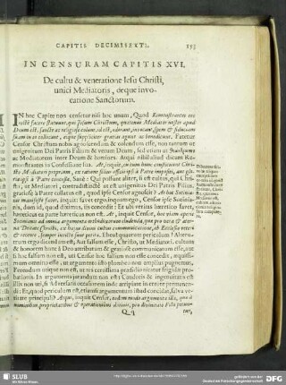 In Censuram Capitis XVI. De cultu & veneratione Iesu Christi, unici Mediatoris, deque invocatione Sanctorum