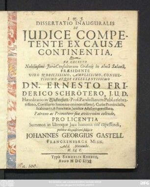 Dissertatio Inauguralis De Iudice Competente Ex Causae Continentia