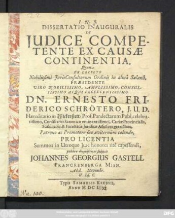 Dissertatio Inauguralis De Iudice Competente Ex Causae Continentia