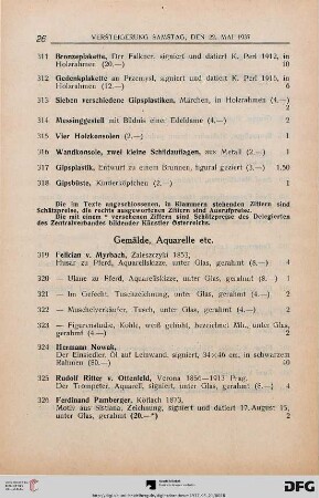 Gemälde, Aquarelle, etc. (Nr. 319-378)