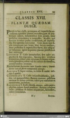 Classis XVII. Plantae Quaedam Dubiae