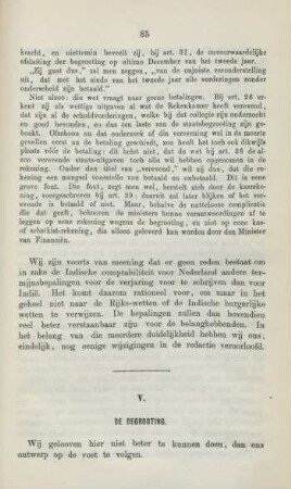 V. De begrooting