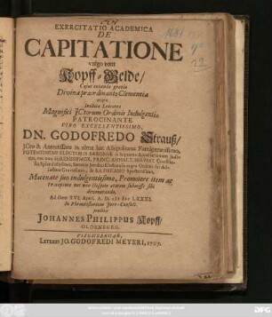 Exercitatio Academica De Capitatione vulgo