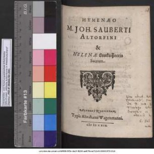 Hymenaeo M. Joh. Sauberti Altorfini & Helenae Leutkirchnerin Sacrum