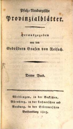 Pfalz-Neuburgische Provinzialblätter. 3. 1805