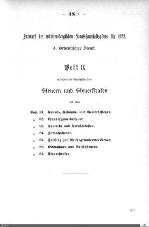 Staatshaushaltsplan 1922, Heft 9