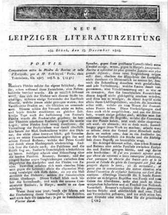 Comparaison entre la Phèdre de Racine et celle d' Euripide, par A. W. Schlegel, Paris, chez Tourneisen, fils. 1807. 108 S. 8.