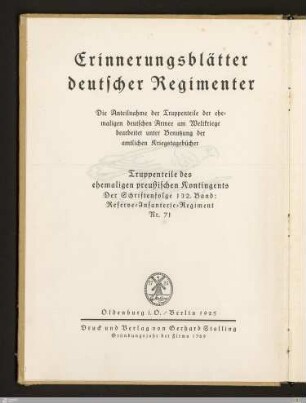 Das Res.-Infanterie-Regiment Nr. 71 im Weltkriege 1914 - 1918 : nach den amtlichen Kriegstagebüchern und persönlichen Aufzeichnungen