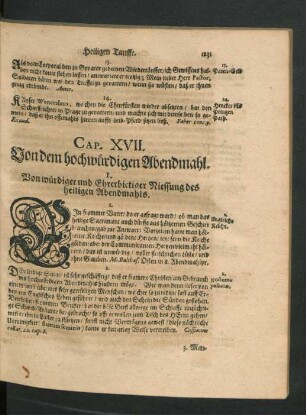 Cap. XVII. Von dem hochwürdigen Abendmahl.