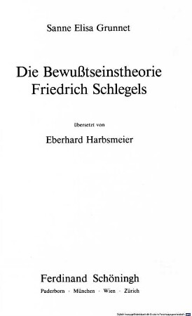 Die Bewußtseinstheorie Friedrich Schlegels