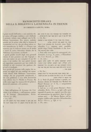 Manoscritti ebraici della R. Biblioteca Laurenziana in Firenze