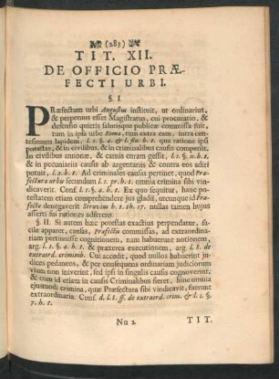 Tit. XII. De Officio Praefecti Urbi